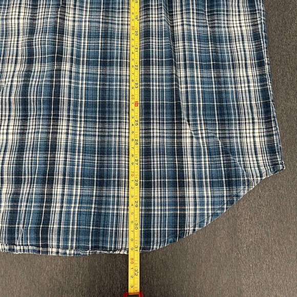 VTG Wrangler Blue Plaid Denim lined Pearl Snap Button Up Shirt, Size L - Picture 6 of 6